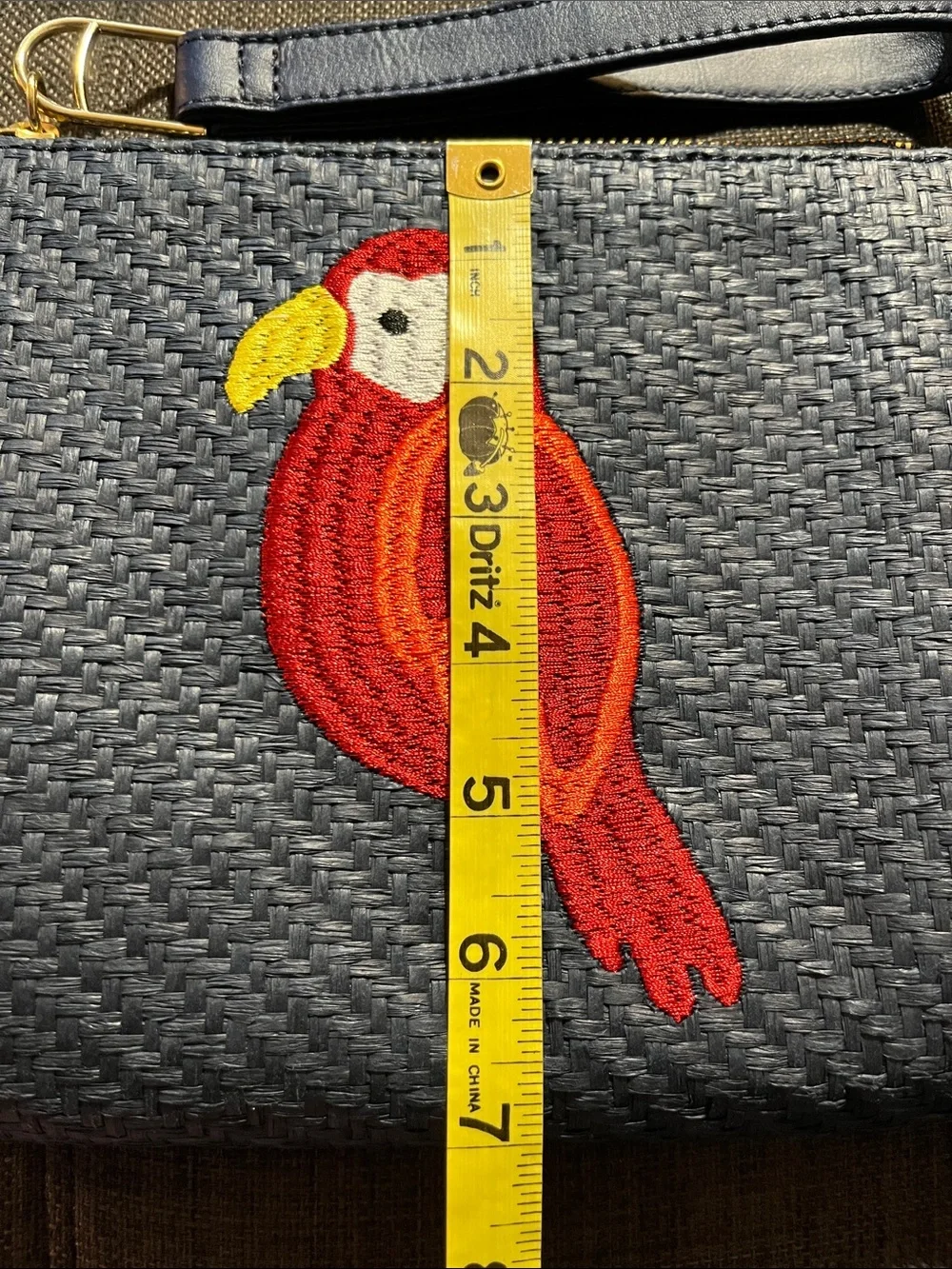 Talbots Navy Blue Embroidered Red Parrot Clutch Purse